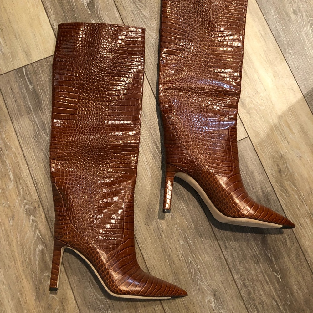 Jimmy Choo Mavis Croc-Effect Leather Knee Boots, Brown